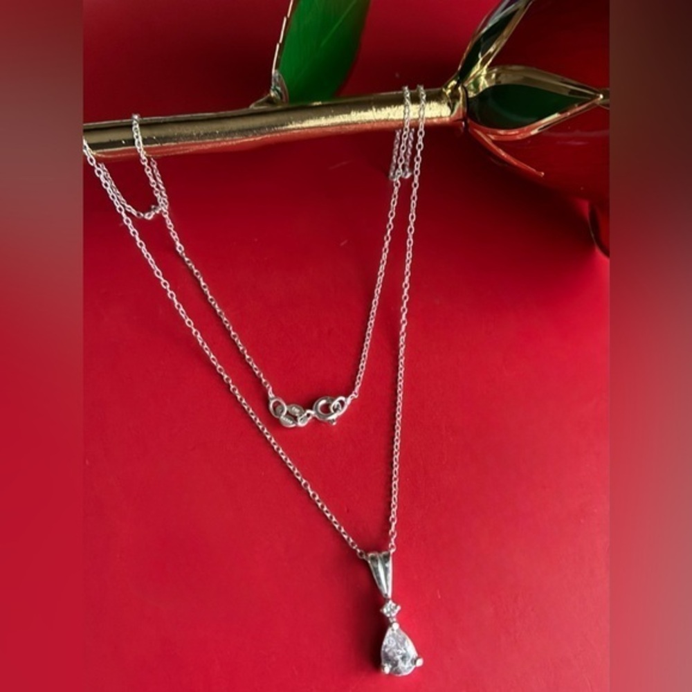 925 Silver Necklace,Elegant Silver Teardrop Pendant Necklace